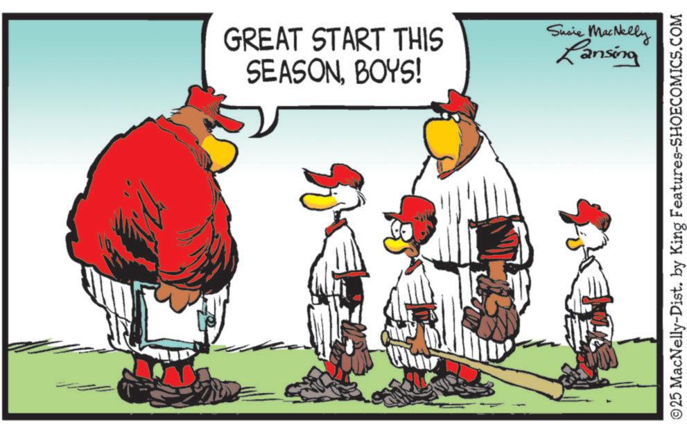 Bird OCR: GREAT START THIS SEASONBOYS! & Susie MacNelly Lansing ©25 MacNelly-Dist. by King Features-SHOECOMICS.COM GREAT START THIS SEASONBOYS ! & Susie MacNelly Lansing © 25 MacNelly - Dist . by King Features-SHOECOMICS.COM