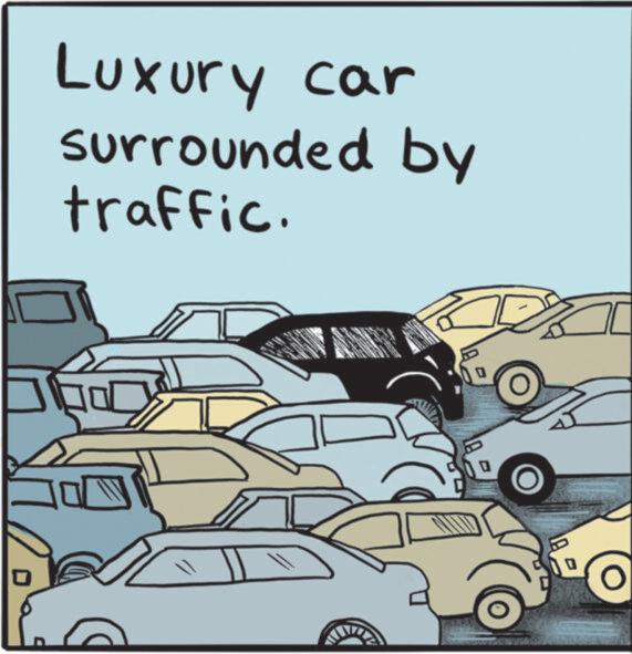 Hood OCR: Luxury car surrounded by traffic. Luxury car surrounded by traffic .