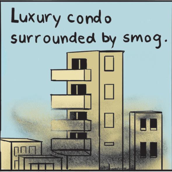 Design OCR: Luxury condo surrounded by smog. ?? ? ?? Luxury condo surrounded by smog . ?? ? ??