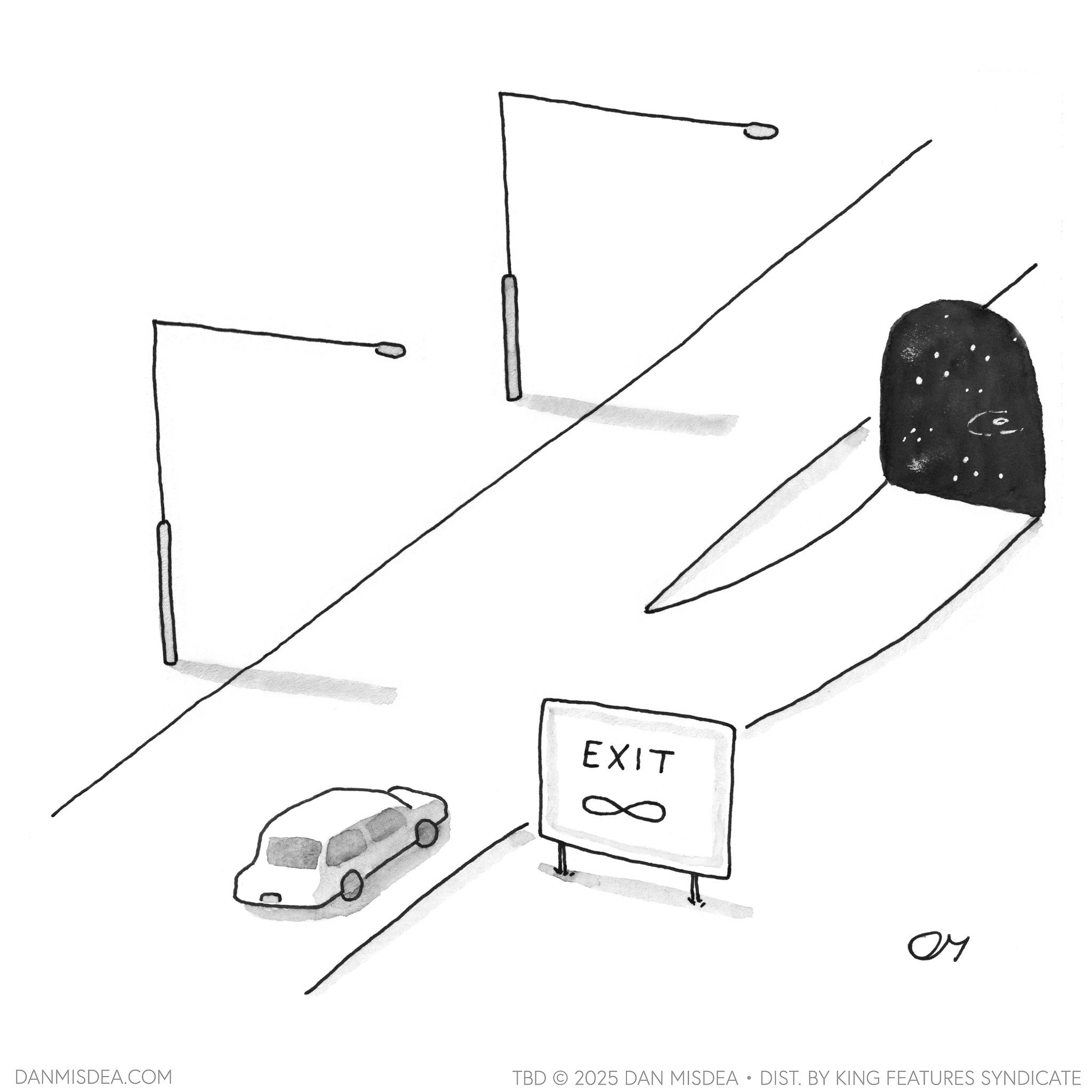 Automotive Side-View Mirror OCR: DANMISDEA.COM - EXIT ?? TBD 2025 DAN MISDEA • DIST. BY KING FEATURES SYNDICATE DANMISDEA.COM - EXIT ?? TBD 2025 DAN MISDEA • DIST . BY KING FEATURES SYNDICATE