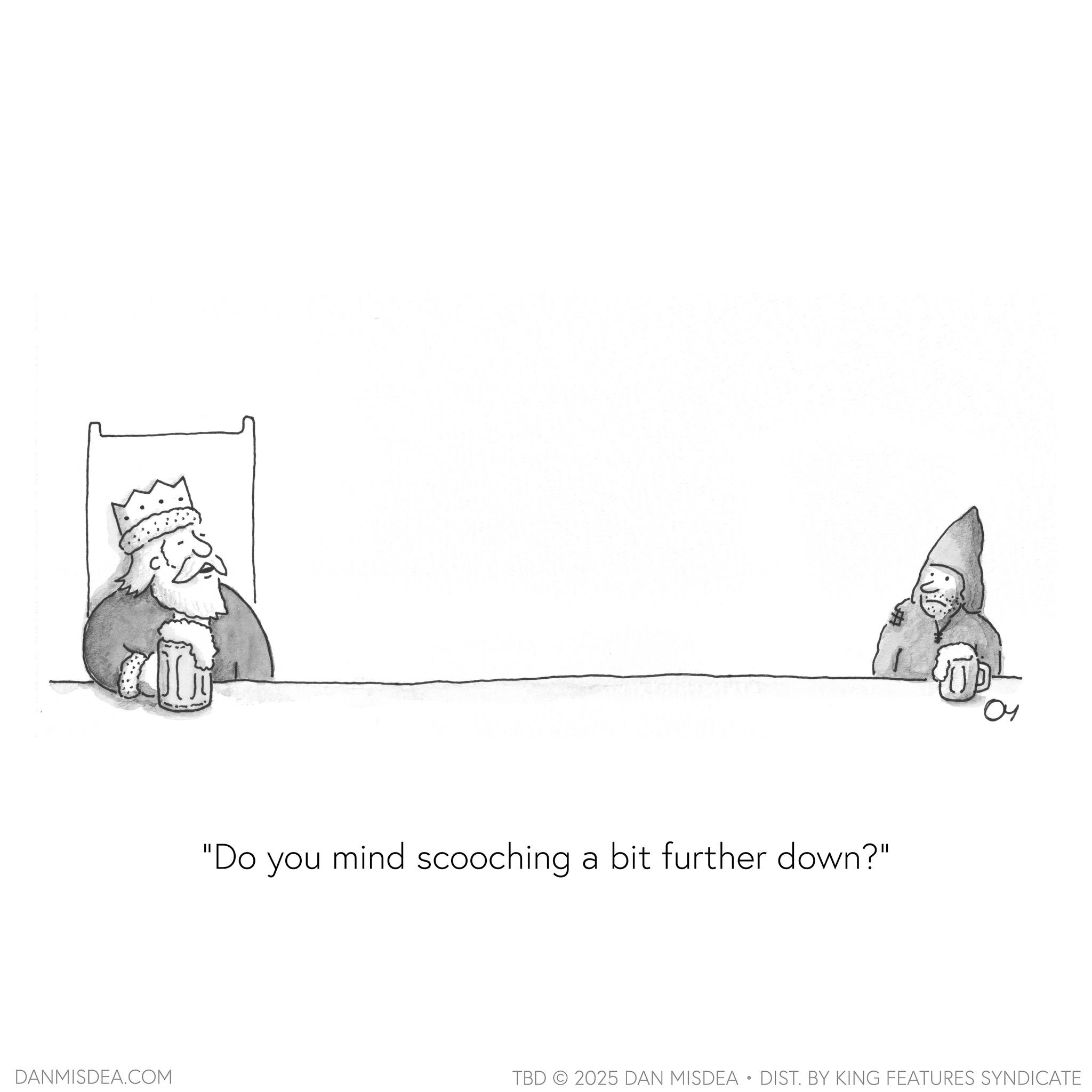 Photo caption OCR: DANMISDEA.COM "Do you mind scooching a bit further down?" 04 TBD 2025 DAN MISDEA • DIST. BY KING FEATURES SYNDICATE DANMISDEA.COM " Do you mind scooching a bit further down ? " 04 TBD 2025 DAN MISDEA • DIST . BY KING FEATURES SYNDICATE