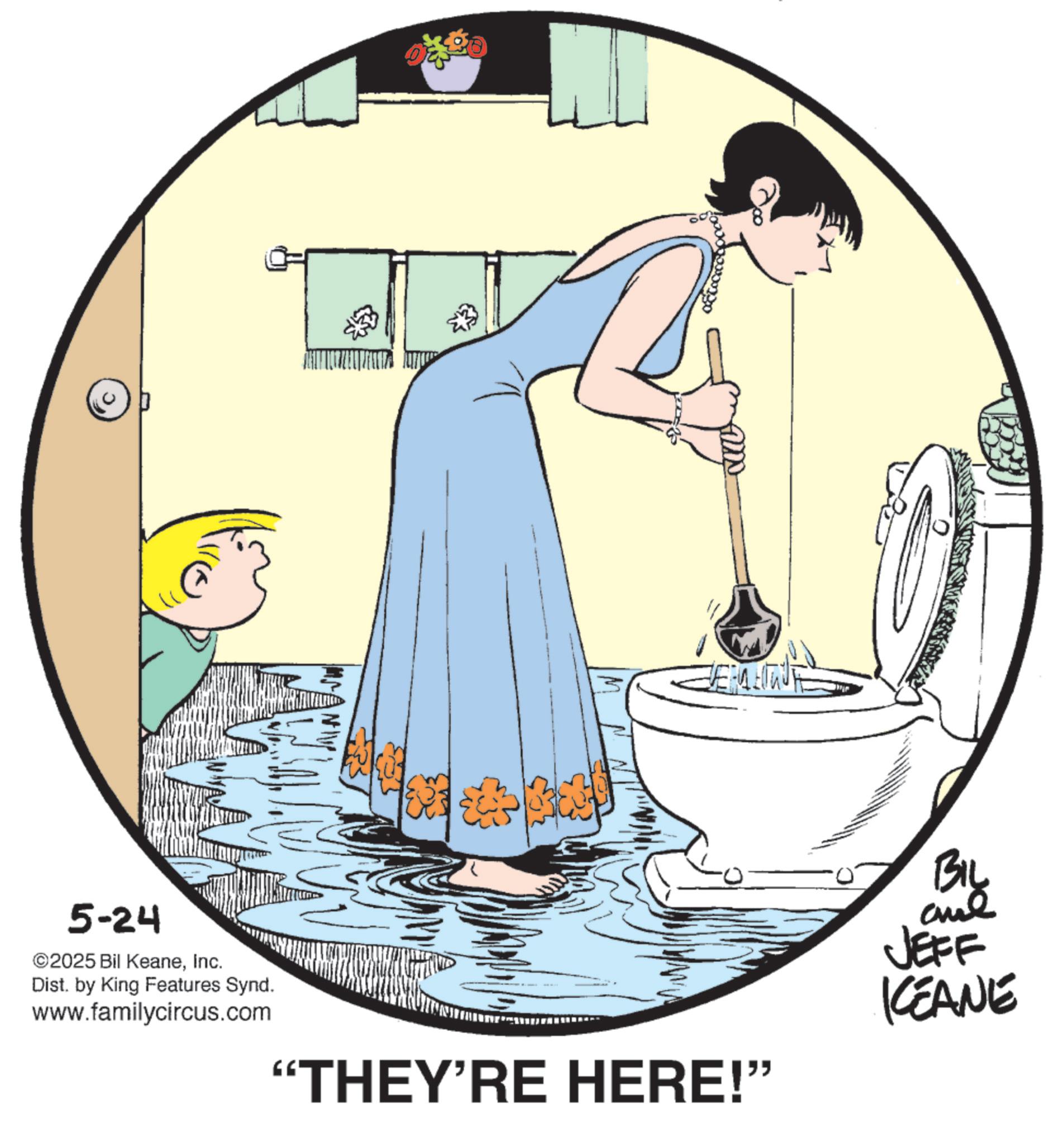 Animated cartoon OCR: 5-24 ©2025 Bil KeaneInc. Dist. by King Features Synd. www.familycircus.com "THEY'RE HERE!" JEFF KEANE 5-24 © 2025 Bil KeaneInc. Dist . by King Features Synd . www.familycircus.com " THEY'RE HERE ! " JEFF KEANE