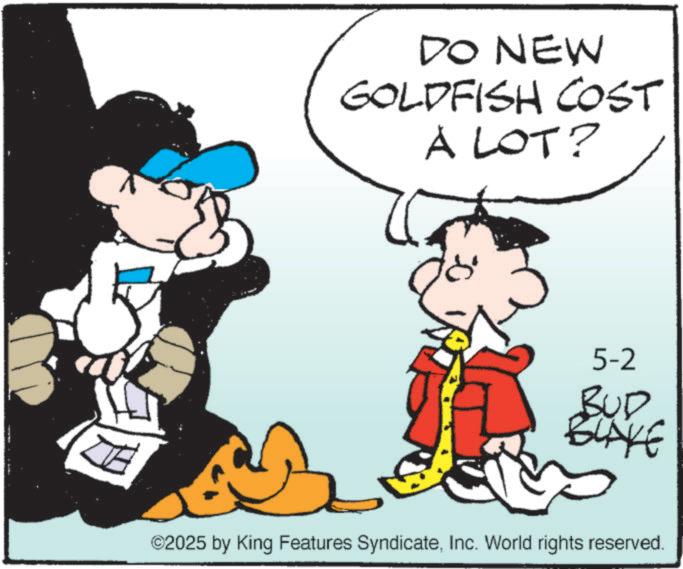 Comics OCR: DO NEW GOLDFISH COST A LOT? 5-2 BUD BLAYE ©2025 by King Features SyndicateInc. World rights reserved. DO NEW GOLDFISH COST A LOT ? 5-2 BUD BLAYE © 2025 by King Features SyndicateInc. World rights reserved .