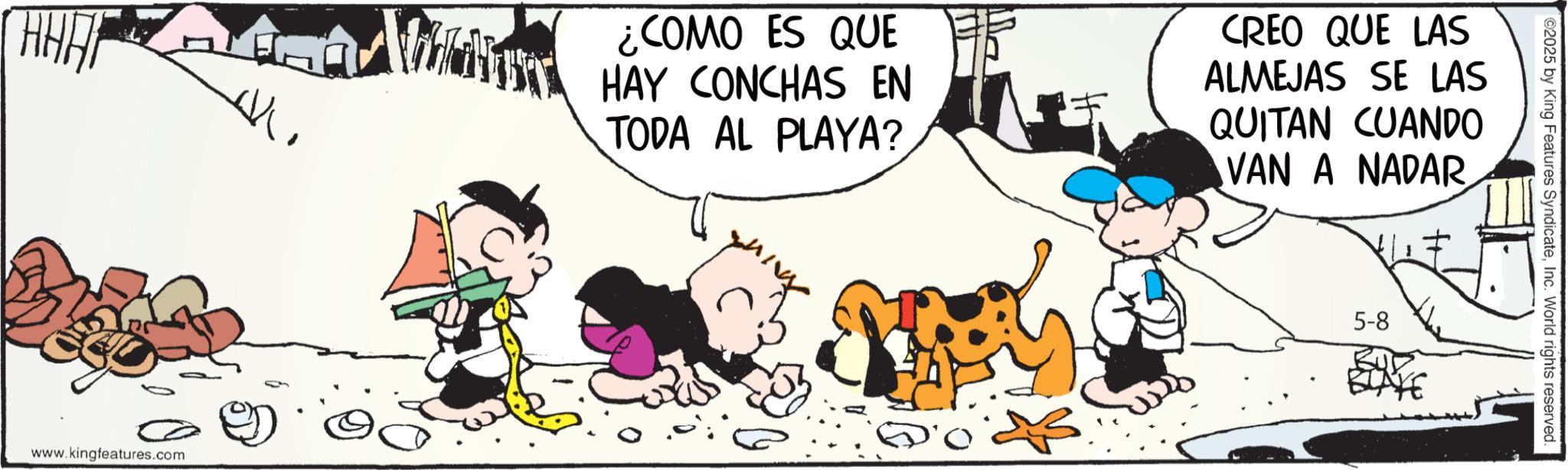 Comic book OCR: HHH ¿COMO ES QUE HAY CONCHAS EN TODA AL PLAYA? CREO QUE LAS ALMEJAS SE LAS QUITAN CUANDO VAN A NADAR www.kingfeatures.com ©2025 by King Features SyndicateInc. World rights reserved. 5-8 BLAKE HHH ¿ COMO ES QUE HAY CONCHAS EN TODA AL PLAYA ? CREO QUE LAS ALMEJAS SE LAS QUITAN CUANDO VAN A NADAR www.kingfeatures.com © 2025 by King Features SyndicateInc. World rights reserved . 5-8 BLAKE