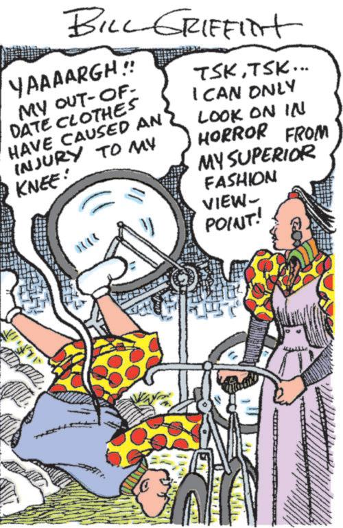 Comic book OCR: BILL GRIFFINT YAAAARGH!! MY OUT-OF- DATE CLOTHES HAVE CAUSED AN INJURY TO MY KNEE! TSKTSK.. I CAN ONLY LOOK ON IN HORROR FROM MY SUPERIOR FASHION VIEW- POINT! H BILL GRIFFINT YAAAARGH !! MY OUT - OF- DATE CLOTHES HAVE CAUSED AN INJURY TO MY KNEE ! TSKTSK .. I CAN ONLY LOOK ON IN HORROR FROM MY SUPERIOR FASHION VIEW- POINT ! H