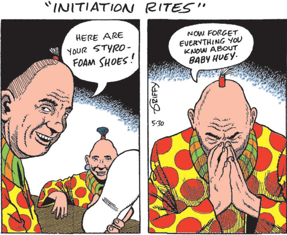 Animation OCR: "INITIATION RITES" HERE ARE YOUR STYRO- FOAM SHOES! NOW FORGET EVERYTHING YOU KNOW ABOUT BABY HUEY. GRIFFY 5.30 " INITIATION RITES " HERE ARE YOUR STYRO- FOAM SHOES ! NOW FORGET EVERYTHING YOU KNOW ABOUT BABY HUEY . GRIFFY 5.30