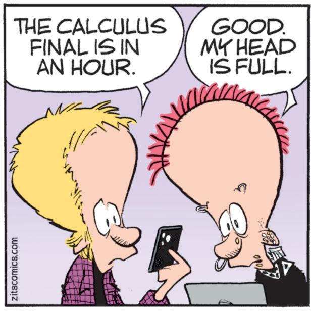 Fictional character OCR: zitscomics.com THE CALCULUS FINAL IS IN AN HOUR. GOOD. MY HEAD IS FULL. 01013. 14 zitscomics.com THE CALCULUS FINAL IS IN AN HOUR . GOOD . MY HEAD IS FULL . 01013 . 14