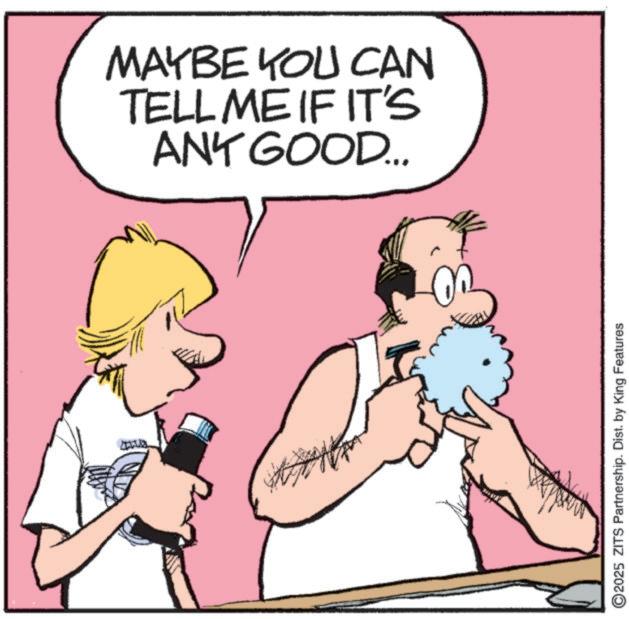 Fictional character OCR: MAYBE YOU CAN TELL ME IF IT'S ANY GOOD... ©2025 ZITS Partnership. Dist. by King Features MAYBE YOU CAN TELL ME IF IT'S ANY GOOD ... © 2025 ZITS Partnership . Dist . by King Features