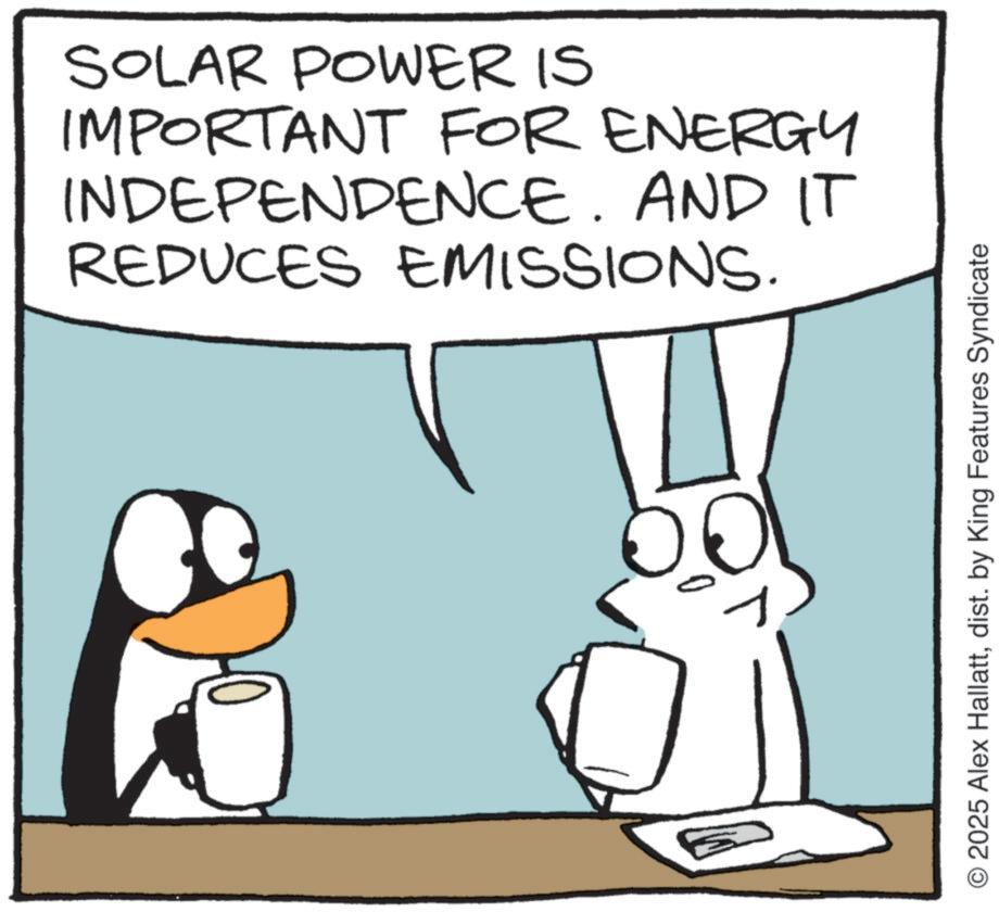 Clip art OCR: SOLAR POWER IS IMPORTANT FOR ENERGY INDEPENDENCE. AND IT REDUCES EMISSIONS. 2025 Alex Hallattdist. by King Features Syndicate SOLAR POWER IS IMPORTANT FOR ENERGY INDEPENDENCE . AND IT REDUCES EMISSIONS . 2025 Alex Hallattdist . by King Features Syndicate