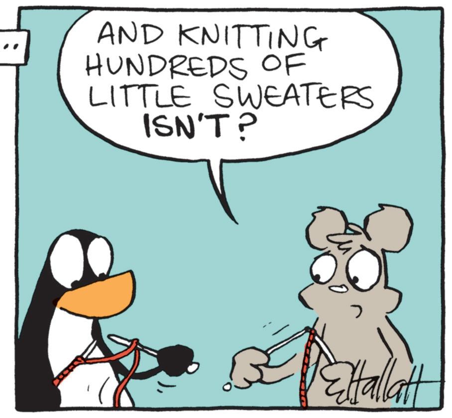 Fiction OCR: AND KNITTING HUNDREDS OF LITTLE SWEATERS ISN'T? ??? Ettallatt AND KNITTING HUNDREDS OF LITTLE SWEATERS ISN'T ? ??? Ettallatt