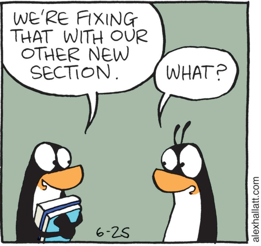 Photo caption OCR: WE'RE FIXING THAT WITH OUR OTHER NEW SECTION. WHAT? 6-25 alexhallatt.com WE'RE FIXING THAT WITH OUR OTHER NEW SECTION . WHAT ? 6-25 alexhallatt.com