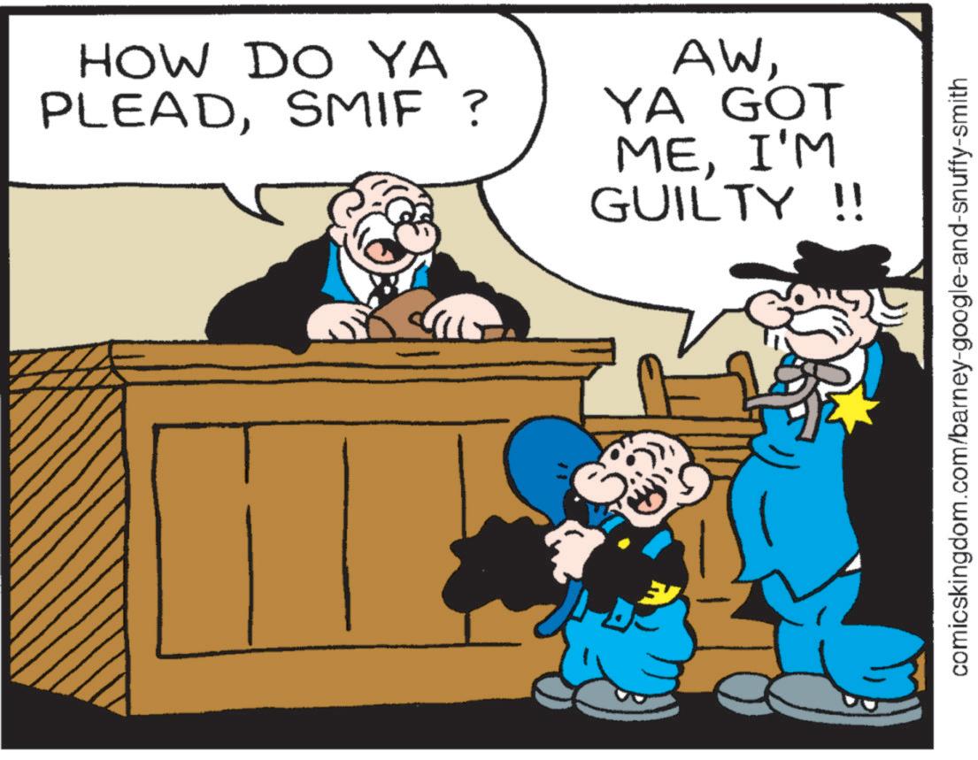 Animated cartoon OCR: HOW DO YA PLEADSMIF? AWYA GOT MEI'M GUILTY !! comicskingdom.com/barney-google-and-snuffy-smith HOW DO YA PLEADSMIF ? AWYA GOT MEI'M GUILTY !! comicskingdom.com/barney-google-and-snuffy-smith