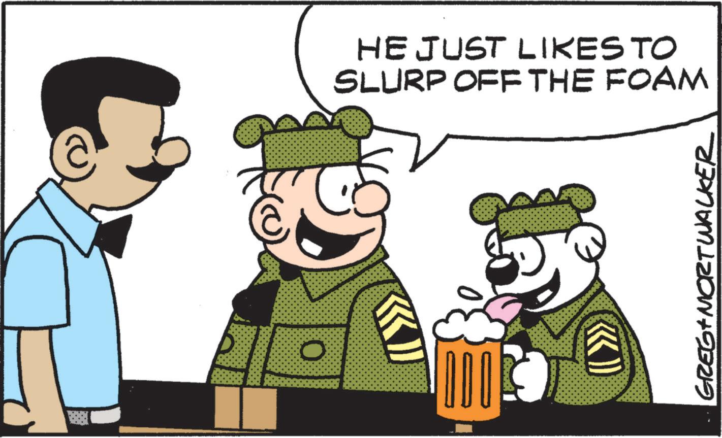 Fictional character OCR: O HE JUST LIKES TO SLURP OFF THE FOAM GREG MORTUALKER O HE JUST LIKES TO SLURP OFF THE FOAM GREG MORTUALKER