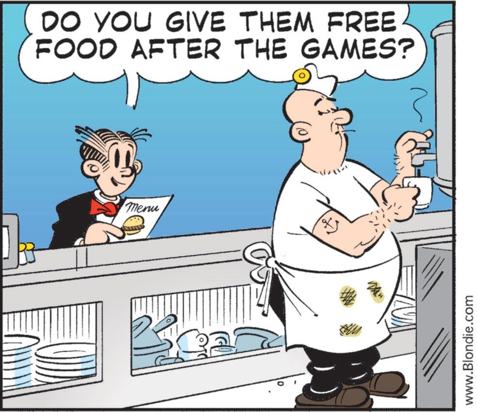 Fiction OCR: DO YOU GIVE THEM FREE FOOD AFTER THE GAMES? menu ? www.Blondie.com DO YOU GIVE THEM FREE FOOD AFTER THE GAMES ? menu ? www.Blondie.com