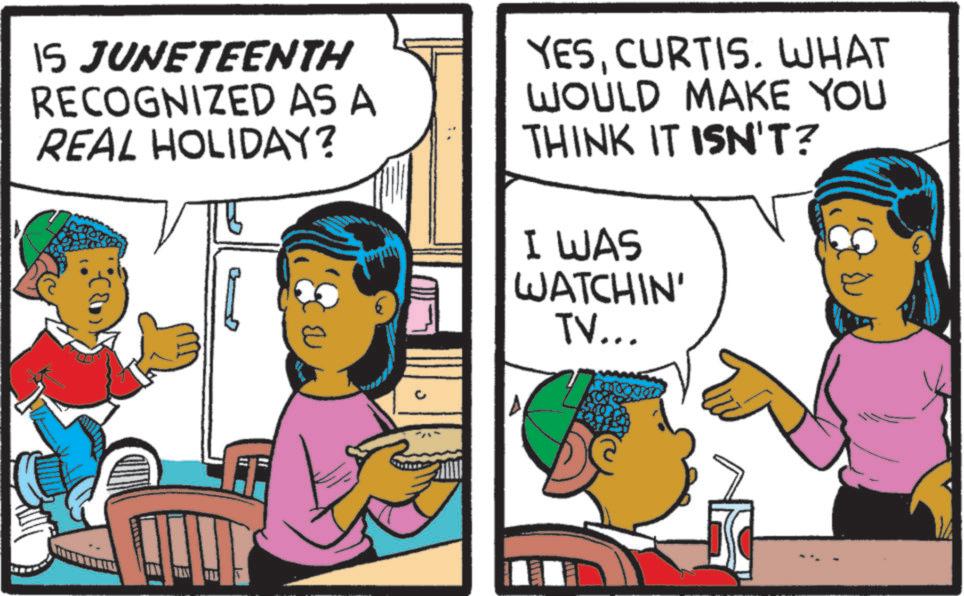 Pleased OCR: IS JUNETEENTH RECOGNIZED AS A REAL HOLIDAY? YESCURTIS. WHAT WOULD MAKE YOU THINK IT ISN'T? I WAS WATCHIN' TV... IS JUNETEENTH RECOGNIZED AS A REAL HOLIDAY ? YESCURTIS . WHAT WOULD MAKE YOU THINK IT ISN'T ? I WAS WATCHIN ' TV ...