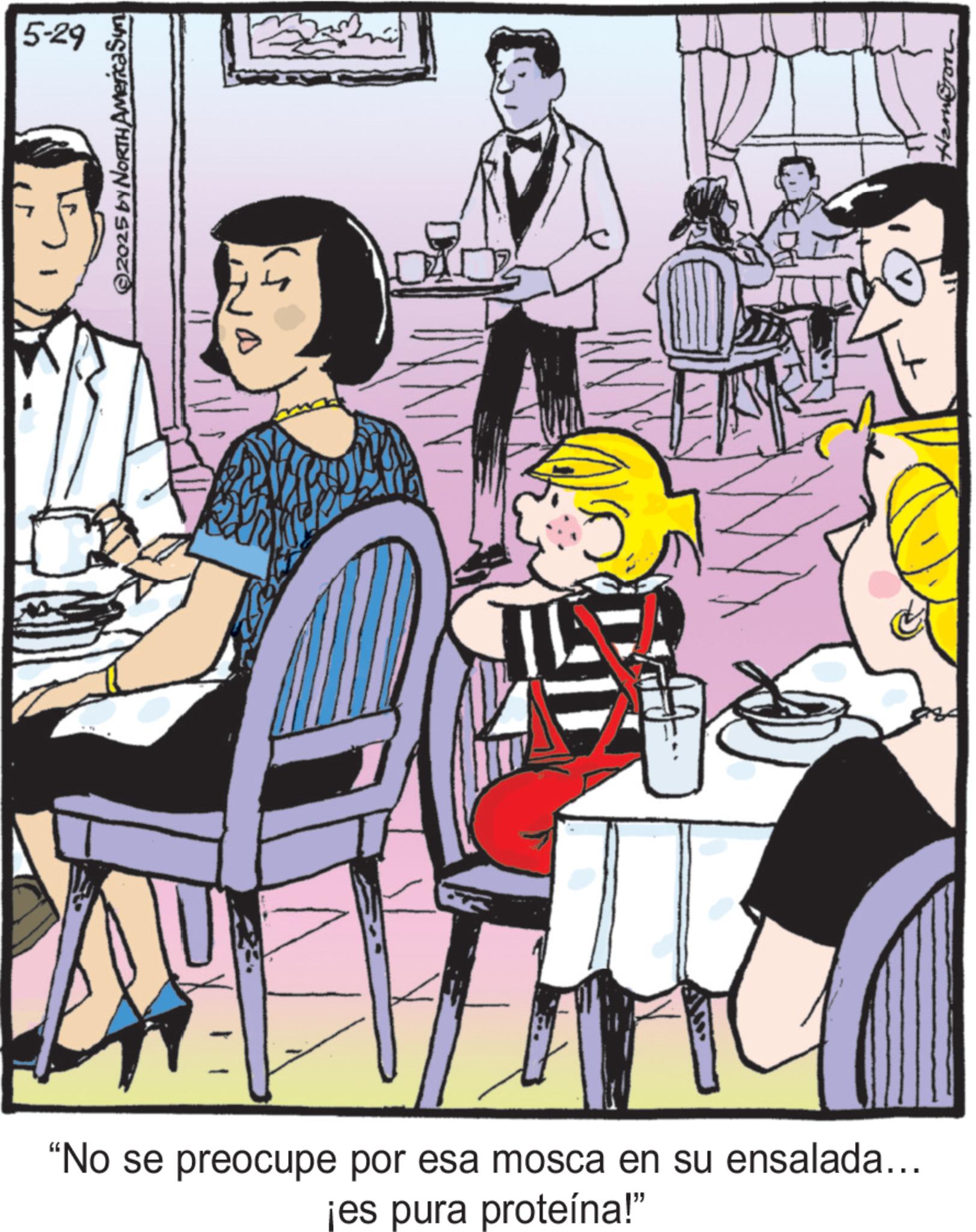 Comics OCR: 5-29 2025 by NORTH AmericaSyn "No se preocupe por esa mosca en su ensalada... jes pura proteína!" 5-29 2025 by NORTH AmericaSyn " No se preocupe por esa mosca en su ensalada ... jes pura proteína ! "