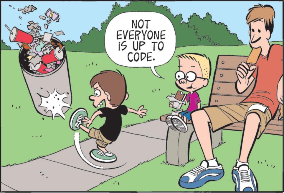 Photo caption OCR: NOT EVERYONE IS UP TO CODE. NOT EVERYONE IS UP TO CODE .