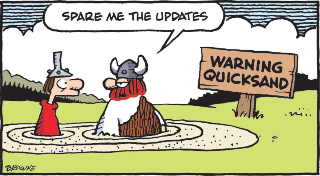 Fictional character OCR: BROWNE SPARE ME THE UPDATES WARNING QUICKSAND nii. BROWNE SPARE ME THE UPDATES WARNING QUICKSAND nii .