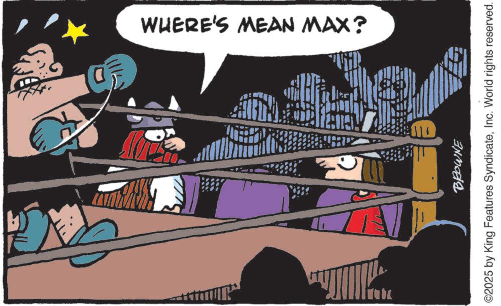 Comic book OCR: WHERE'S MEAN MAX? BROWNE ©2025 by King Features SyndicateInc. World rights reserved. WHERE'S MEAN MAX ? BROWNE © 2025 by King Features SyndicateInc. World rights reserved .