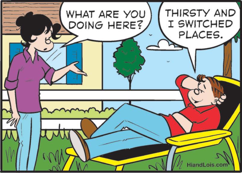 Fictional character OCR: WHAT ARE YOU DOING HERE? THIRSTY AND I SWITCHED PLACES. ulti HiandLois.com WHAT ARE YOU DOING HERE ? THIRSTY AND I SWITCHED PLACES . ulti HiandLois.com