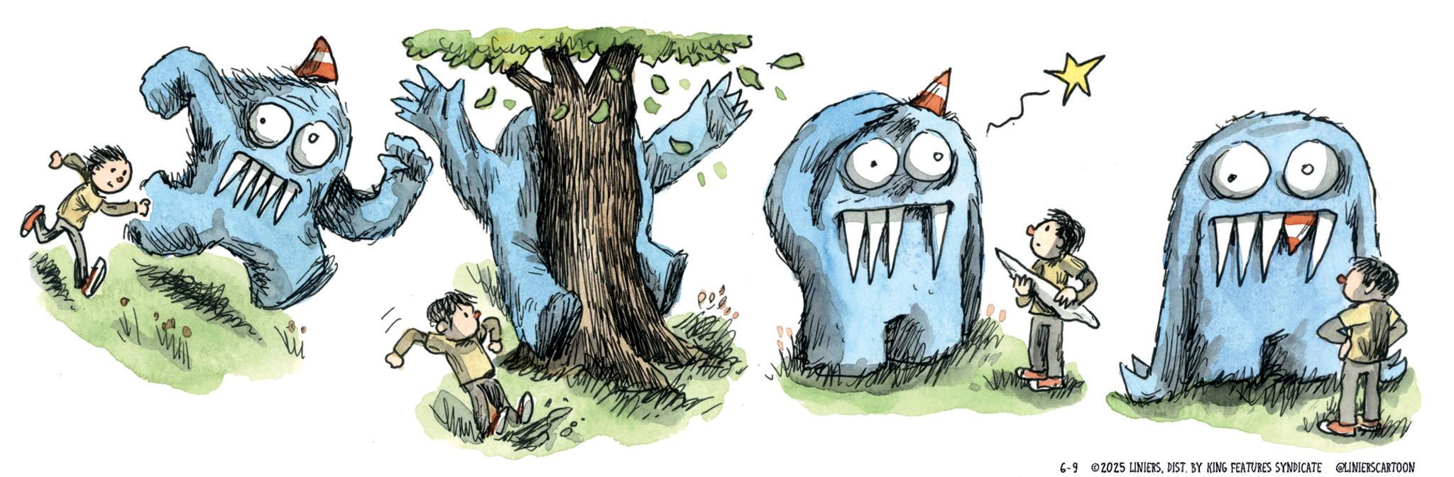 Graphics OCR: www 6-9 02025 LINIERSDIST. BY KING FEATURES SYNDICATE @LINIERSCARTOON www 6-9 02025 LINIERSDIST . BY KING FEATURES SYNDICATE @LINIERSCARTOON