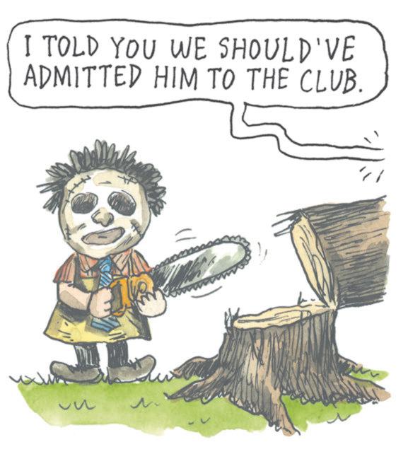 Animated cartoon OCR: I TOLD YOU WE SHOULD'VE ADMITTED HIM TO THE CLUB. www. M I TOLD YOU WE SHOULD'VE ADMITTED HIM TO THE CLUB . www . M