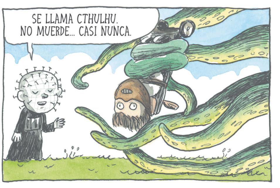 Animated cartoon OCR: SE LLAMA CTHULHU. NO MUERDE... CASI NUNCA. 90 SE LLAMA CTHULHU . NO MUERDE ... CASI NUNCA . 90
