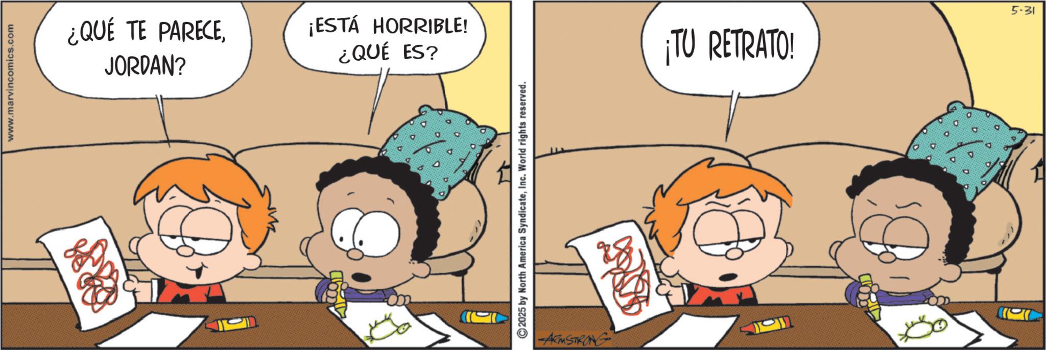Fictional character OCR: www.marvincomics.com ¿QUÉ TE PARECEJORDAN? ¡ESTÁ HORRIBLE! QUÉES? ¡TU RETRATO! 5-31 ARMSTRONG www.marvincomics.com ¿ QUÉ TE PARECEJORDAN ? ¡ ESTÁ HORRIBLE ! QUÉES ? ¡ TU RETRATO ! 5-31 ARMSTRONG