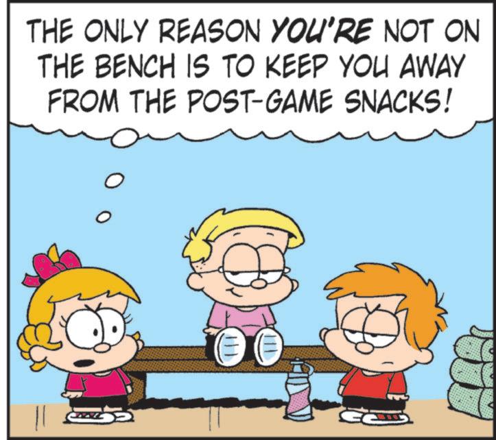 Fiction OCR: THE ONLY REASON YOU'RE NOT ON THE BENCH IS TO KEEP YOU AWAY FROM THE POST-GAME SNACKS! ? THE ONLY REASON YOU'RE NOT ON THE BENCH IS TO KEEP YOU AWAY FROM THE POST - GAME SNACKS ! ?