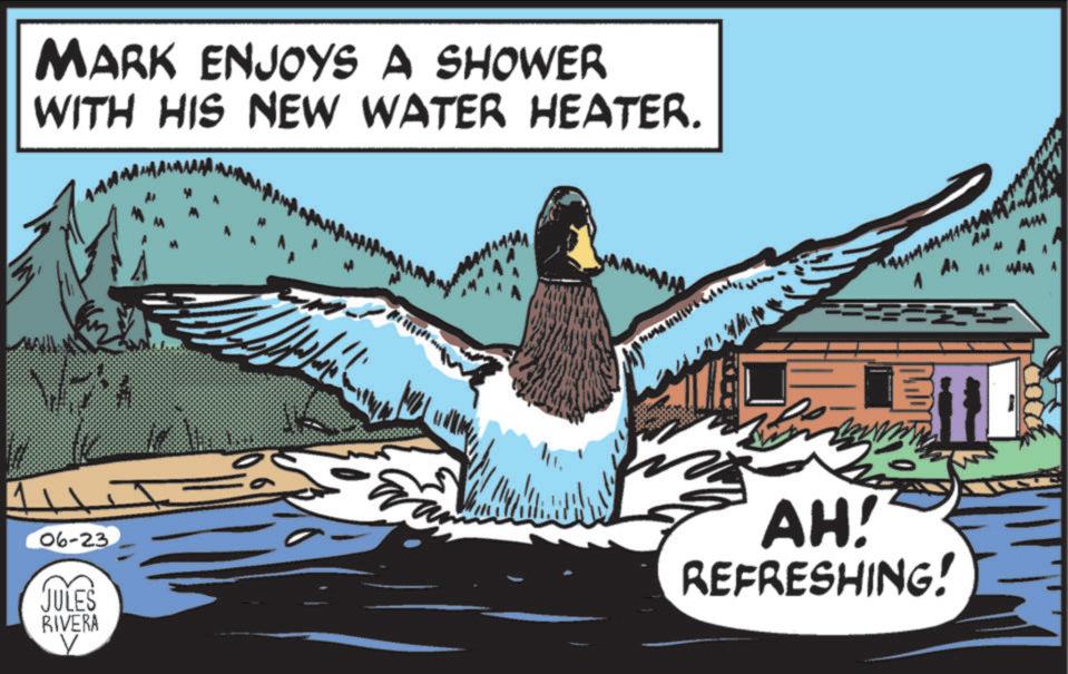 Feather OCR: MARK ENJOYS A SHOWER WITH HIS NEW WATER HEATER. 1 06-23 JULES RIVERA AH! REFRESHING! MAM A AA MAMA MARK ENJOYS A SHOWER WITH HIS NEW WATER HEATER . 1 06-23 JULES RIVERA AH ! REFRESHING ! MAM A AA MAMA