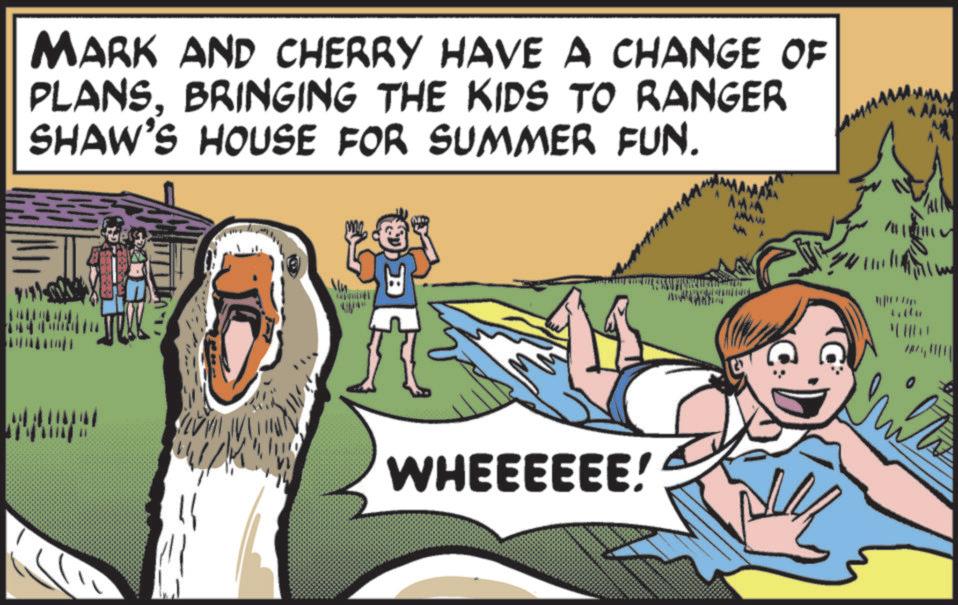 Canidae OCR: MARK AND CHERRY HAVE A CHANGE OF PLANSBRINGING THE KIDS TO RANGER SHAW'S HOUSE FOR SUMMER FUN. AMMA AMAAAA ? A¾ In WHEEEEEE! MARK AND CHERRY HAVE A CHANGE OF PLANSBRINGING THE KIDS TO RANGER SHAW'S HOUSE FOR SUMMER FUN . AMMA AMAAAA ? A¾ In WHEEEEEE !