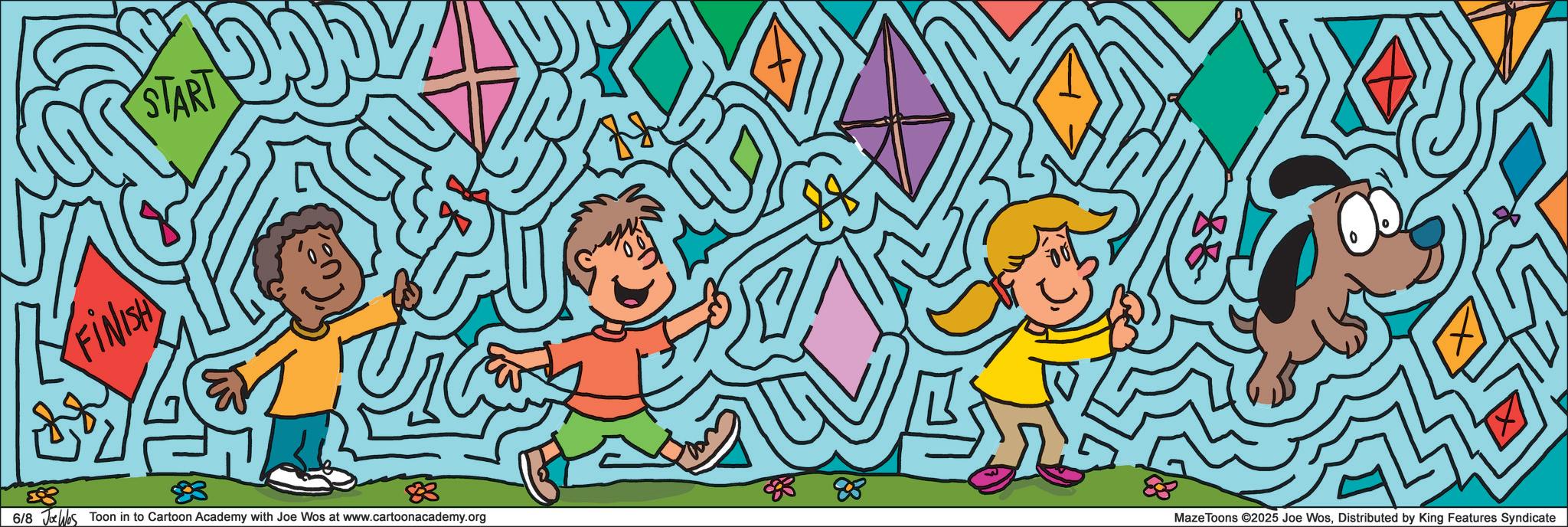 Child OCR: ? FINISH START 88 83 6/8 Jos Toon in to Cartoon Academy with Joe Wos at www.cartoonacademy.org -88 Maze Toons ©2025 Joe WosDistributed by King Features Syndicate ? FINISH START 88 83 6/8 Jos Toon in to Cartoon Academy with Joe Wos at www.cartoonacademy.org -88 Maze Toons © 2025 Joe WosDistributed by King Features Syndicate