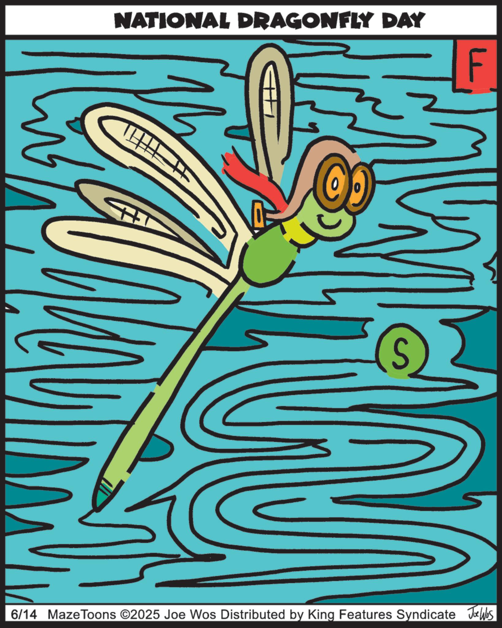 Animation OCR: NATIONAL DRAGONFLY DAY 6/14 Maze Toons ©2025 Joe Wos Distributed by King Features Syndicate Joe Was NATIONAL DRAGONFLY DAY 6/14 Maze Toons © 2025 Joe Wos Distributed by King Features Syndicate Joe Was