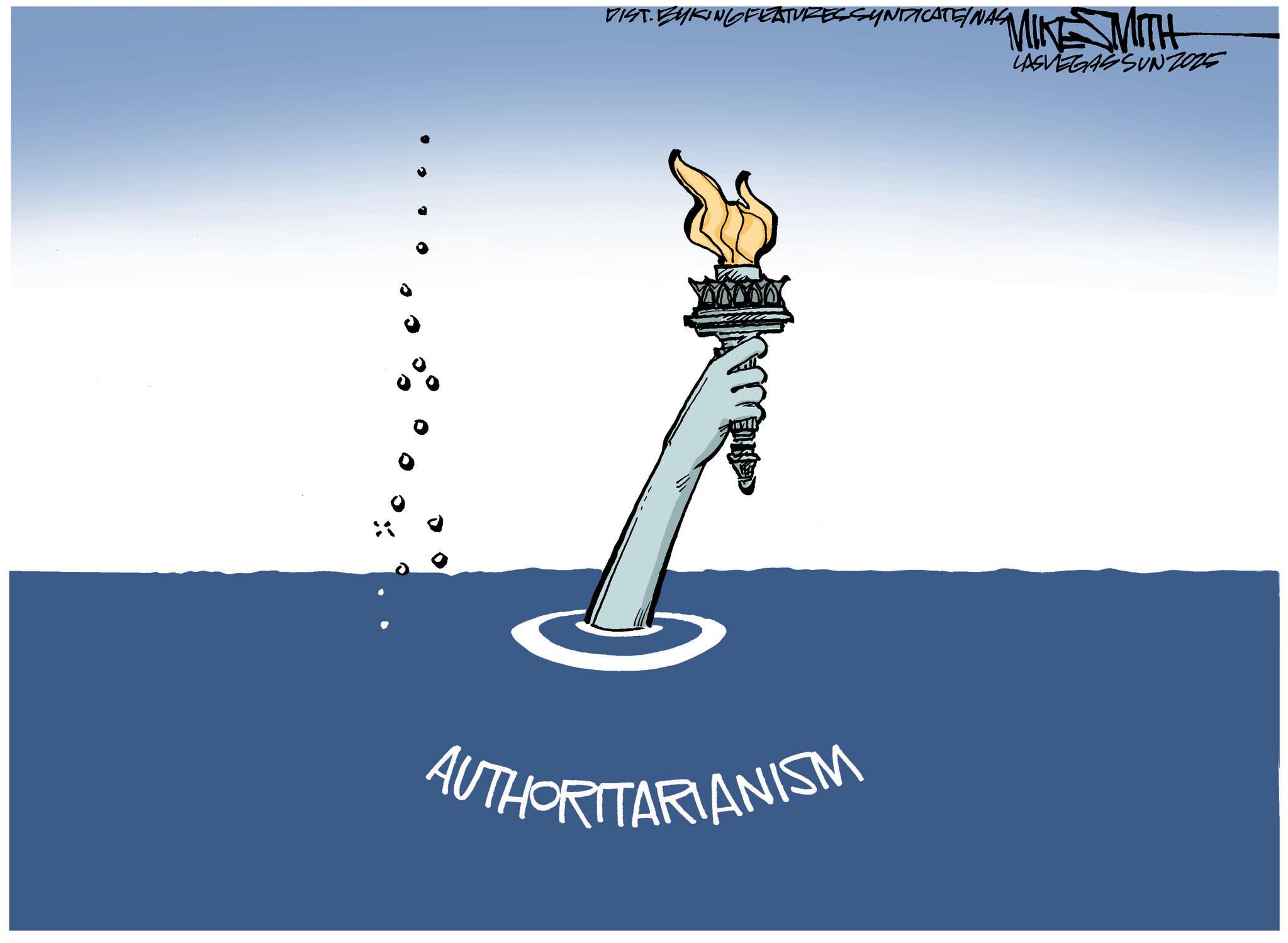 Graphic design OCR: DIST. BYKING FEATURES SYNDICATE WAS AUTHORITARIANISM "MIKE MITH LASVEGASSUNZ025 DIST . BYKING FEATURES SYNDICATE WAS AUTHORITARIANISM " MIKE MITH LASVEGASSUNZ025