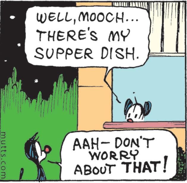 Publication OCR: WELLMOOCH... THERE'S MY SUPPER DISH. mutts.com AAH-DON'T WORRY ABOUT THAT! WELLMOOCH ... THERE'S MY SUPPER DISH . mutts.com AAH - DON'T WORRY ABOUT THAT !