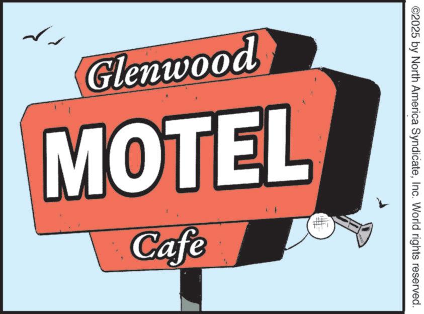 Graphic design OCR: ©2025 by North America SyndicateInc. World rights reserved. Glenwood MOTEL Cafe © 2025 by North America SyndicateInc. World rights reserved . Glenwood MOTEL Cafe
