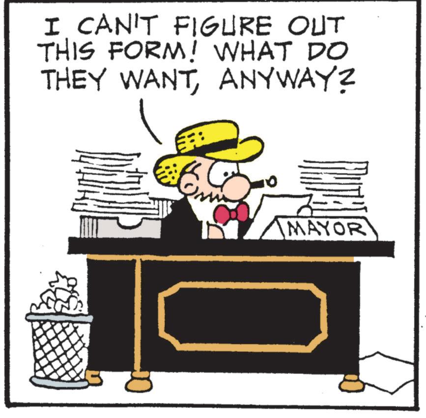 Photo caption OCR: I CAN'T FIGURE OUT THIS FORM! WHAT DO THEY WANTANYWAY? MAYOR I CAN'T FIGURE OUT THIS FORM ! WHAT DO THEY WANTANYWAY ? MAYOR