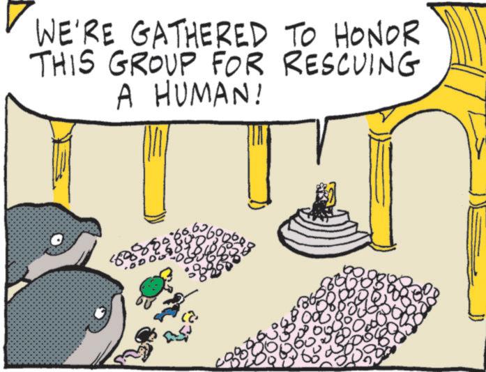 Graphics OCR: WE'RE GATHERED TO HONOR THIS GROUP FOR RESCUING A HUMAN! 888808 000 WE'RE GATHERED TO HONOR THIS GROUP FOR RESCUING A HUMAN ! 888808 000
