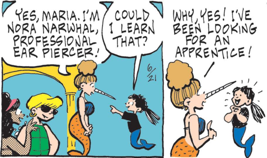 Publication OCR: YESMARIA. I'M COULD NORA NARWHALI LEARN PROFESSIONAL EAR PIERCER! THAT? WHYYES! I'VE BEEN LOOKING FOR AN APPRENTICE! oliñ YESMARIA . I'M COULD NORA NARWHALI LEARN PROFESSIONAL EAR PIERCER ! THAT ? WHYYES ! I'VE BEEN LOOKING FOR AN APPRENTICE ! oliñ