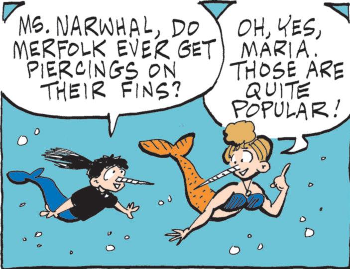 Publication OCR: MS. NARWHALDO MERFOLK EVER GET PIERCINGS ON THEIR FINS? OHMARIA. THOSE ARE QUITE POPULAR! MS . NARWHALDO MERFOLK EVER GET PIERCINGS ON THEIR FINS ? OHMARIA . THOSE ARE QUITE POPULAR !