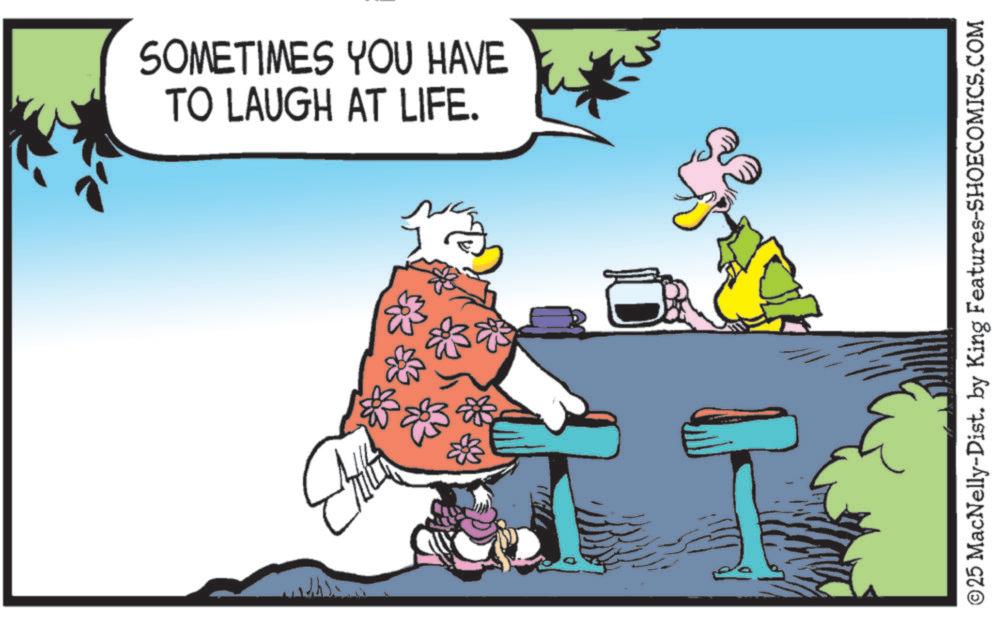 Graphics OCR: SOMETIMES YOU HAVE TO LAUGH AT LIFE. ©25 MacNelly-Dist. by King Features-SHOECOMICS.COM SOMETIMES YOU HAVE TO LAUGH AT LIFE . © 25 MacNelly - Dist . by King Features-SHOECOMICS.COM