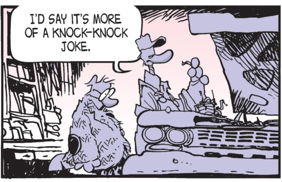 Comic book OCR: I'D SAY IT'S MORE OF A KNOCK-KNOCK JOKE. NC 0 I'D SAY IT'S MORE OF A KNOCK - KNOCK JOKE . NC 0