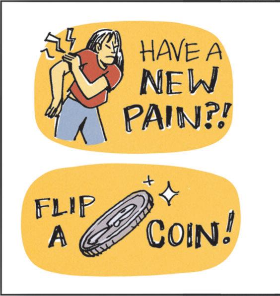 Clip art OCR: HAVE A NEW PAIN?! FLIP A + COIN! HAVE A NEW PAIN ?! FLIP A + COIN !
