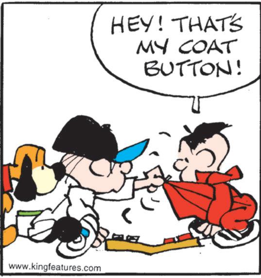 Photo caption OCR: www.kingfeatures.com HEY! THAT'S MY COAT BUTTON! C www.kingfeatures.com HEY ! THAT'S MY COAT BUTTON ! C