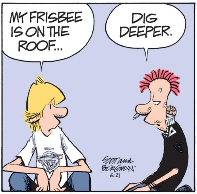 Fiction OCR: MY FRISBEE IS ON THE ROOF... DIG DEEPER. Scotand BORGMAN" 6.21 MY FRISBEE IS ON THE ROOF ... DIG DEEPER . Scotand BORGMAN " 6.21