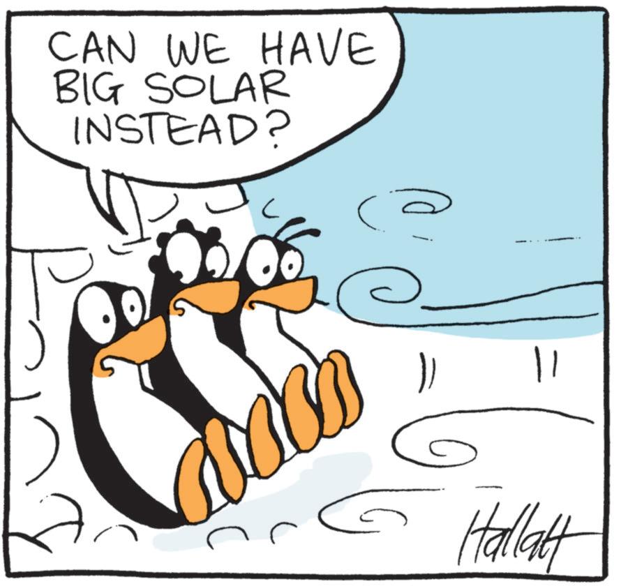 Photo caption OCR: CAN WE HAVE BIG SOLAR INSTEAD? Hallatt CAN WE HAVE BIG SOLAR INSTEAD ? Hallatt