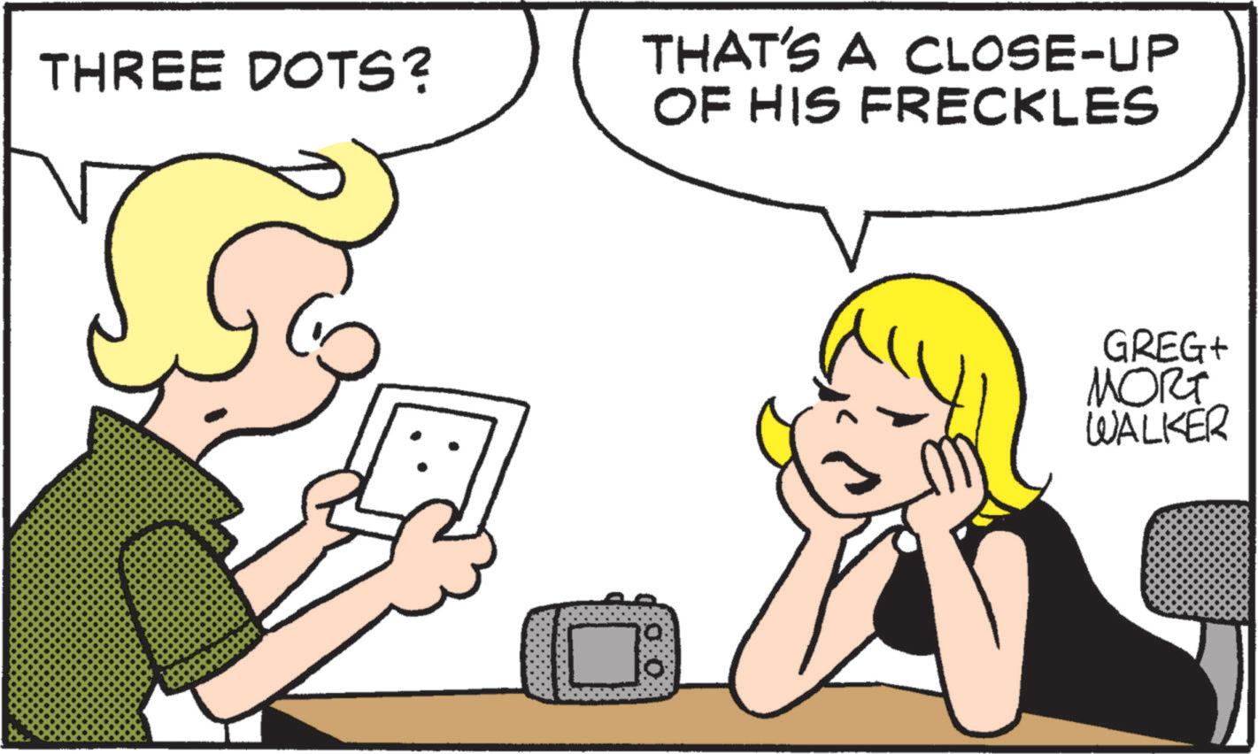 Animation OCR: THREE DOTS? THAT'S A CLOSE-UP OF HIS FRECKLES 10: GREG+ MORT WALKER THREE DOTS ? THAT'S A CLOSE - UP OF HIS FRECKLES 10 : GREG + MORT WALKER