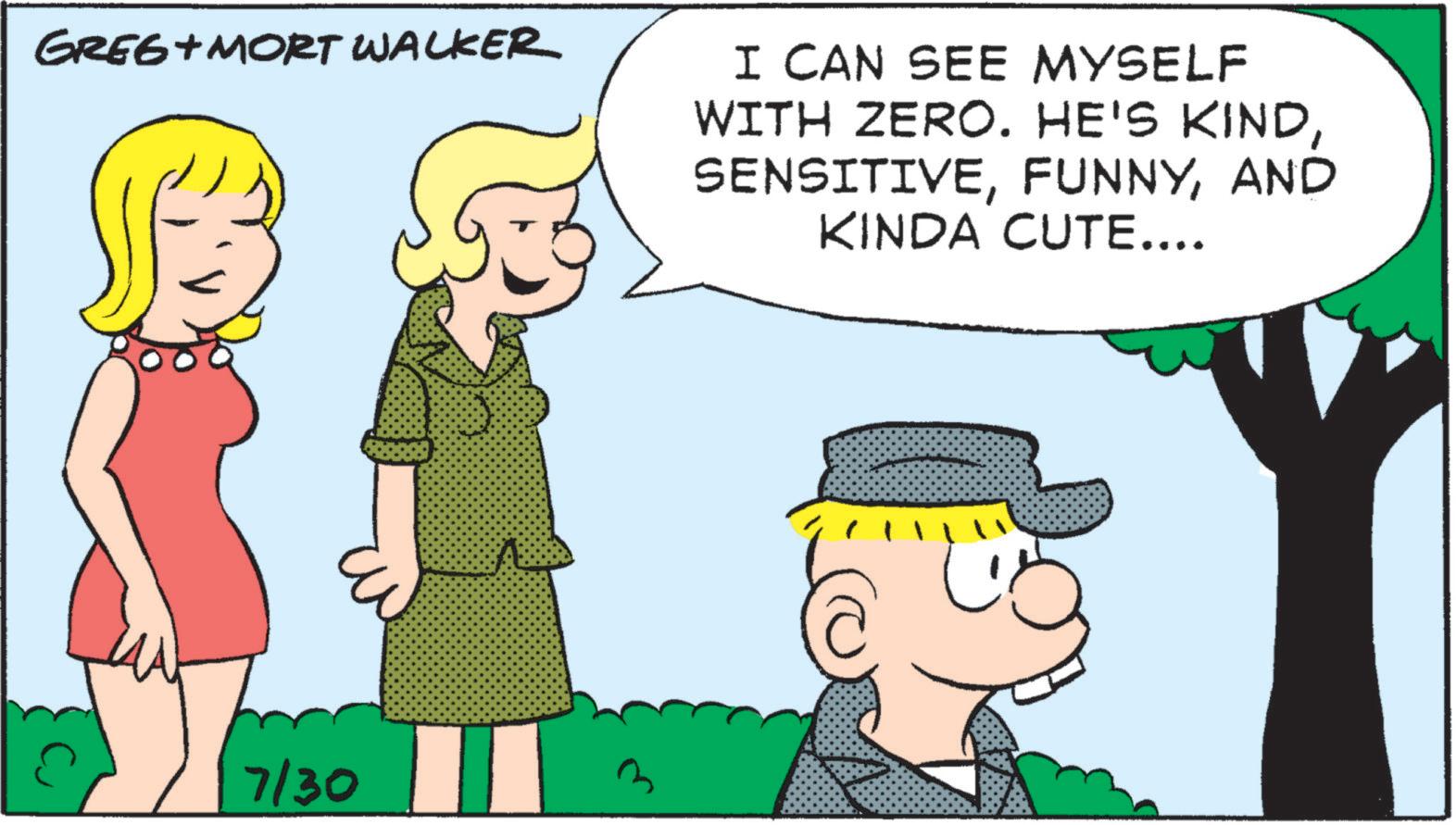 Photo caption OCR: GREG+MORT WALKER I CAN SEE MYSELF WITH ZERO. HE'S KINDAND KINDA CUTE.... 7/30 3 GREG + MORT WALKER I CAN SEE MYSELF WITH ZERO . HE'S KINDAND KINDA CUTE .... 7/30 3