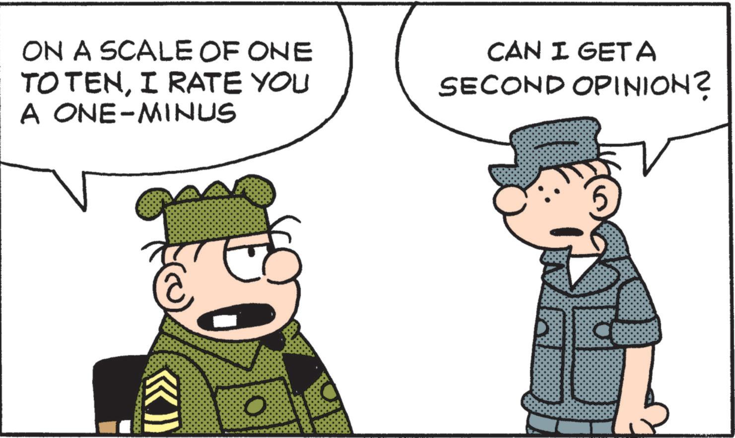 Animated cartoon OCR: ON A SCALE OF ONE TOTENI RATE YOU A ONE-MINUS CAN I GETA SECOND OPINION? 0 ON A SCALE OF ONE TOTENI RATE YOU A ONE - MINUS CAN I GETA SECOND OPINION ? 0