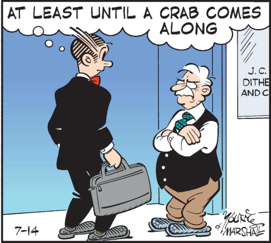 Animated cartoon OCR: AT LEAST UNTIL A CRAB COMES ALONG J.C. DITHE AND C 7-14 YOUNG & MARSHAL AT LEAST UNTIL A CRAB COMES ALONG J.C. DITHE AND C 7-14 YOUNG & MARSHAL